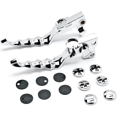 KAPSCOMOTO KapscoMoto KM020-C Krator Hand Levers Skull Cross Grooved Replaceable Medallion Emblems for Harleys - Chrome KM020-C